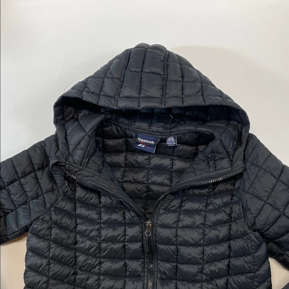 Reebok Youth Packable Puffer Jacket Hooded Lightweight Quilted Black Sz 14